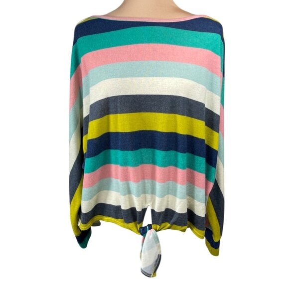 Blu Pepper Striped Top Green Pink Front Tie Size M Medium Long Sleeve - Picture 1 of 6